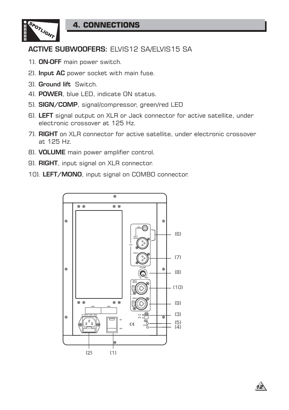 Connections, Active subwoofers: elvis12 sa/elvis15 sa | Alto Professional ELVIS 15SA MKII User Manual | Page 14 / 23