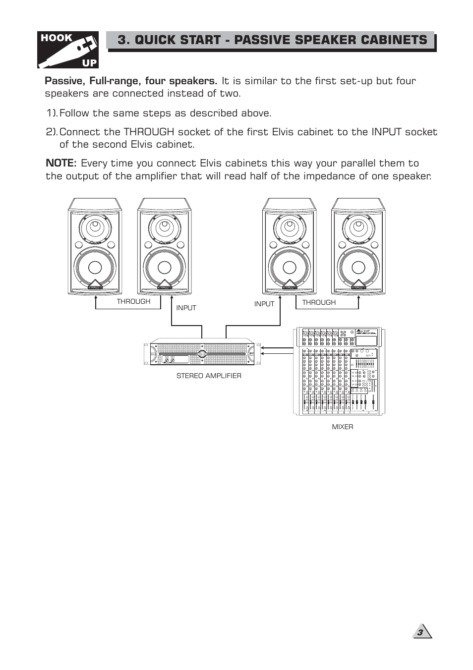 Quick start - passive speaker cabinets, Hook up | Alto Professional ELVIS 15SA MKII User Manual | Page 5 / 23
