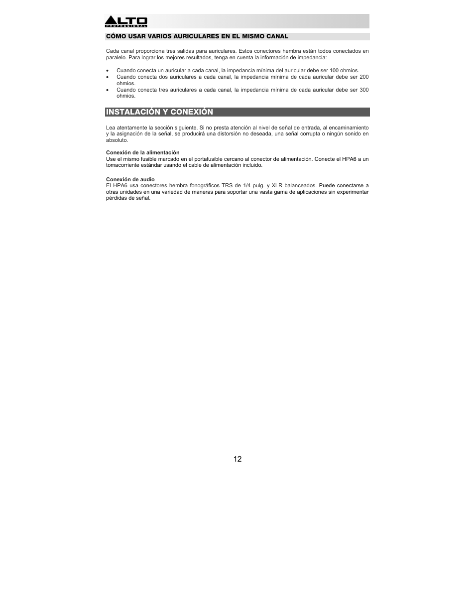 Alto Professional HPA6 User Manual | Page 12 / 40