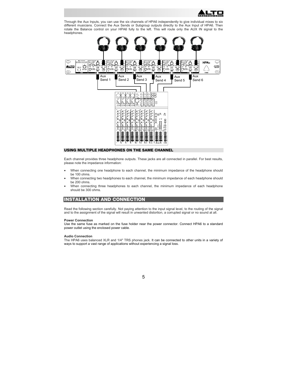 Installation and connection | Alto Professional HPA6 User Manual | Page 5 / 40