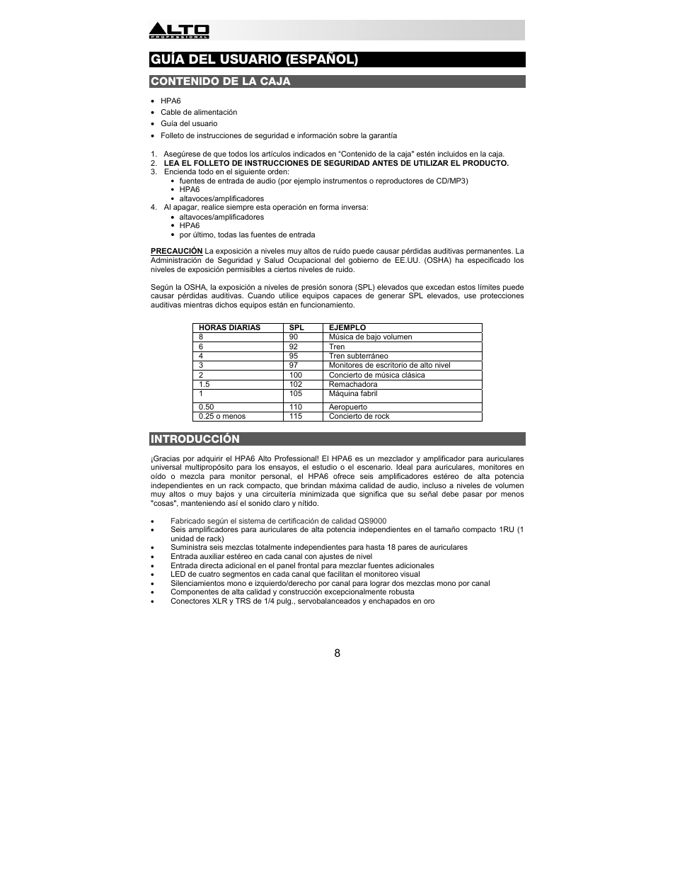 Alto Professional HPA6 User Manual | Page 8 / 40