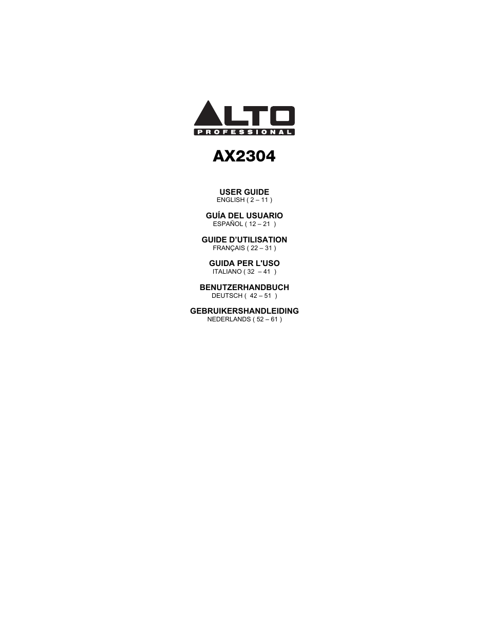 Alto Professional AX2304 User Manual | 64 pages