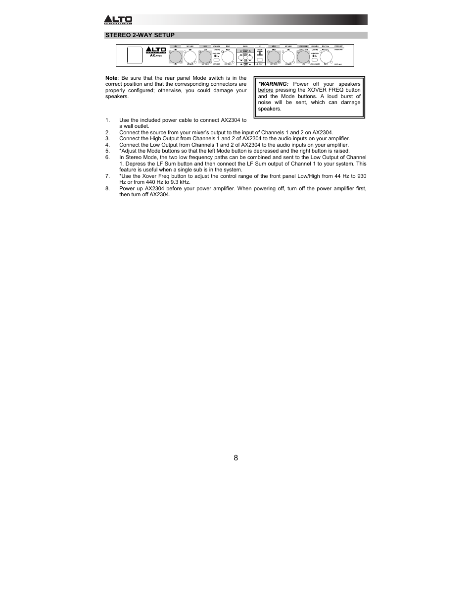 Alto Professional AX2304 User Manual | Page 8 / 64