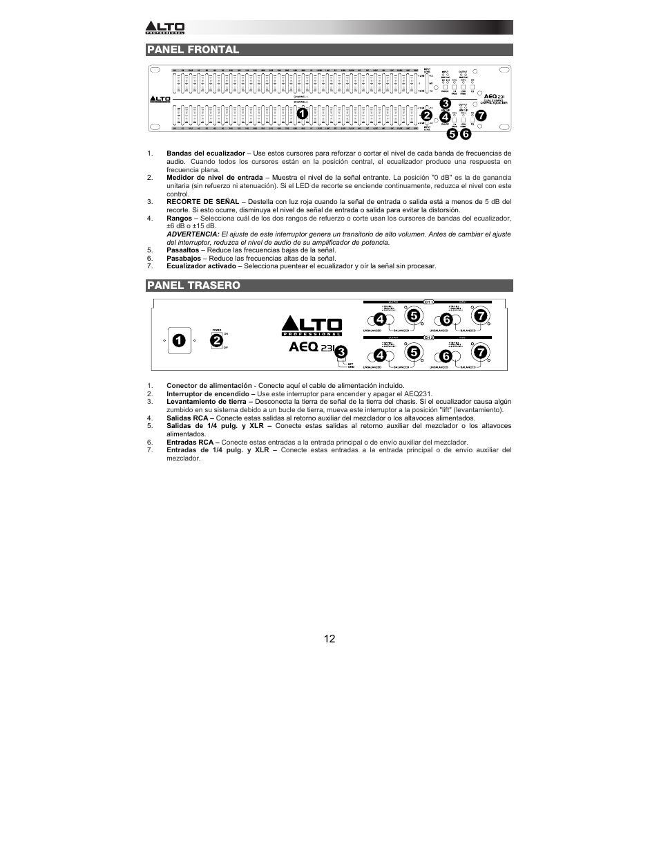 Alto Professional AEQ231 User Manual | Page 12 / 52