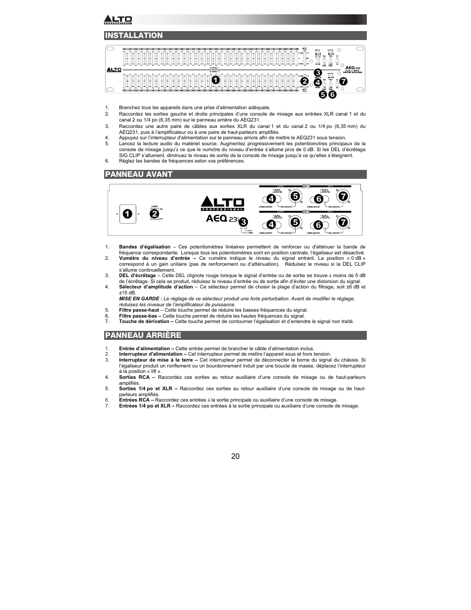Alto Professional AEQ231 User Manual | Page 20 / 52