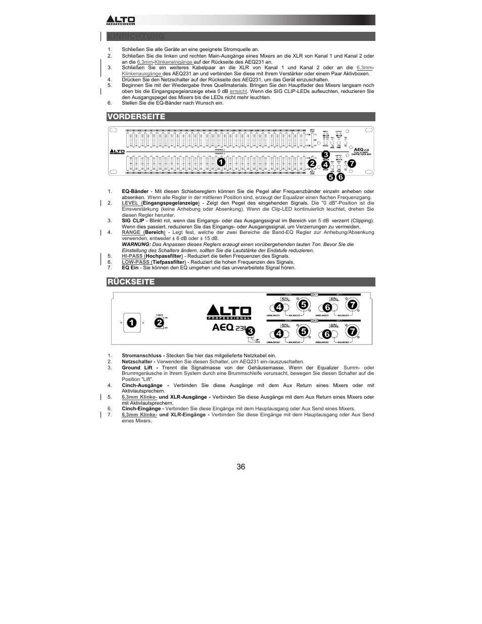 Alto Professional AEQ231 User Manual | Page 36 / 52