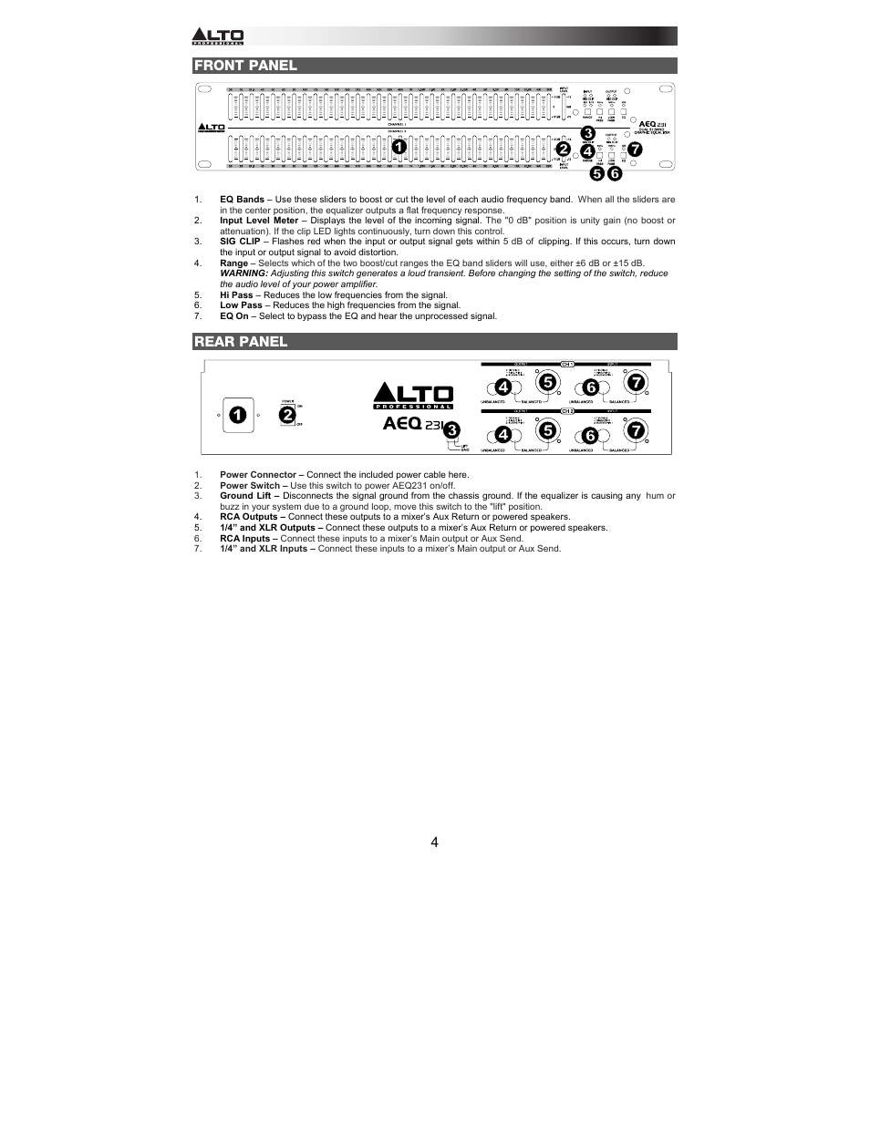 Alto Professional AEQ231 User Manual | Page 4 / 52