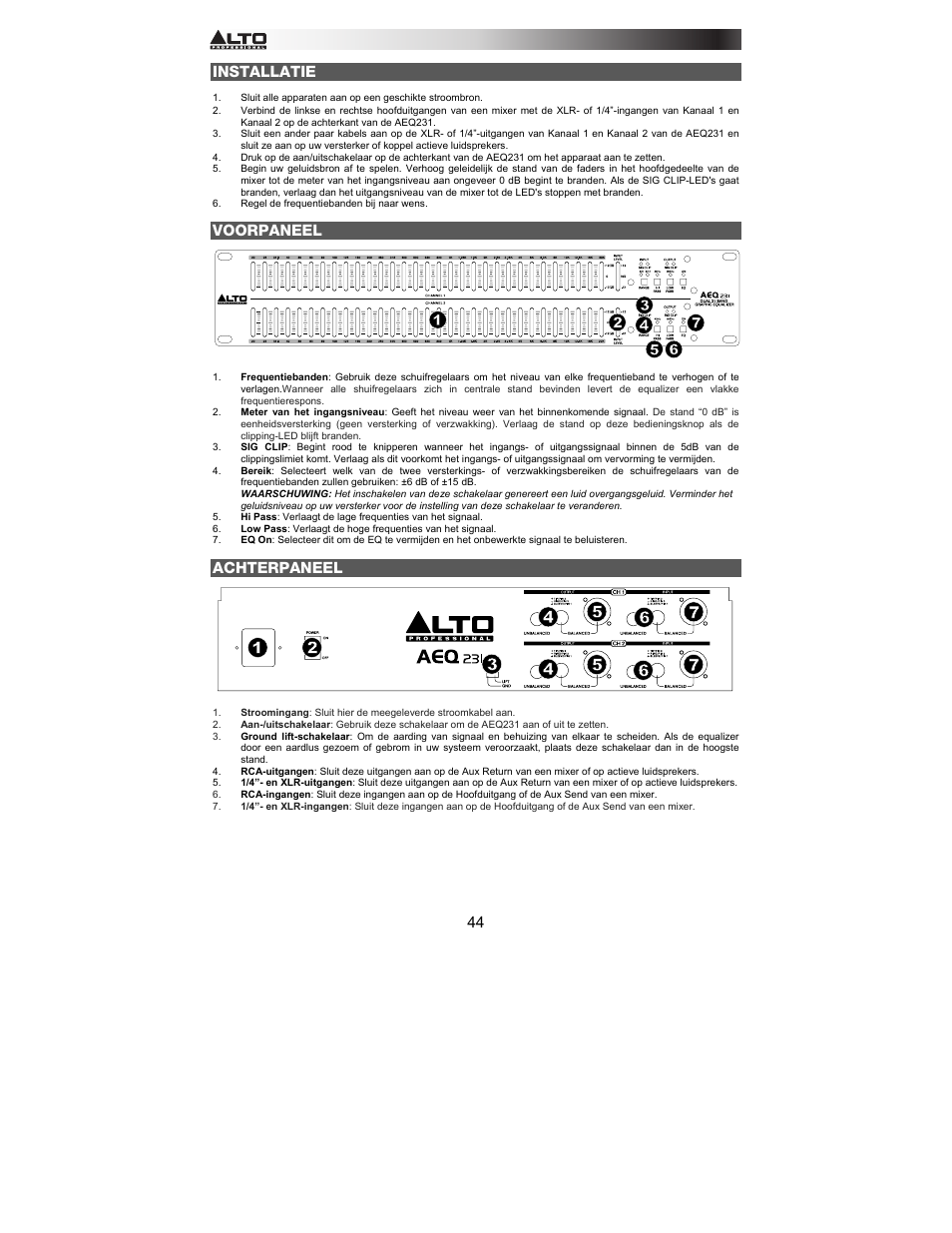 Alto Professional AEQ231 User Manual | Page 44 / 52