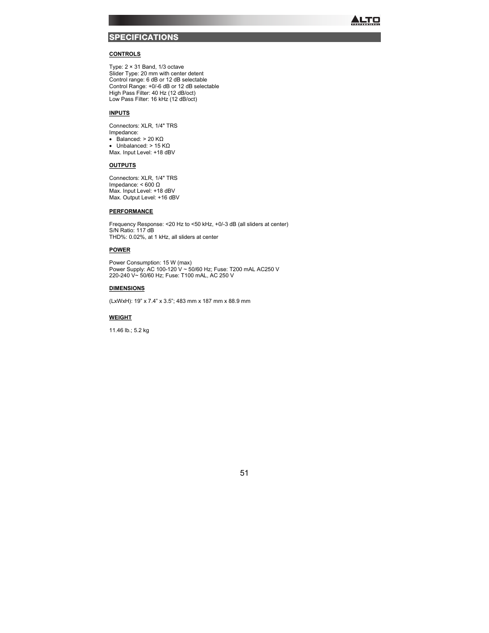 Alto Professional AEQ231 User Manual | Page 51 / 52