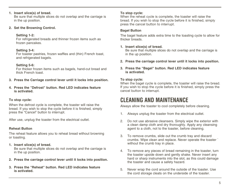 Cleaning and maintenance | Cuisinart A IB-4625B User Manual | Page 6 / 9