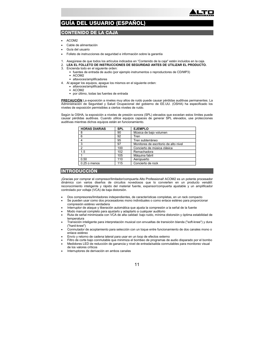 Alto Professional ACOM2 User Manual | Page 11 / 60