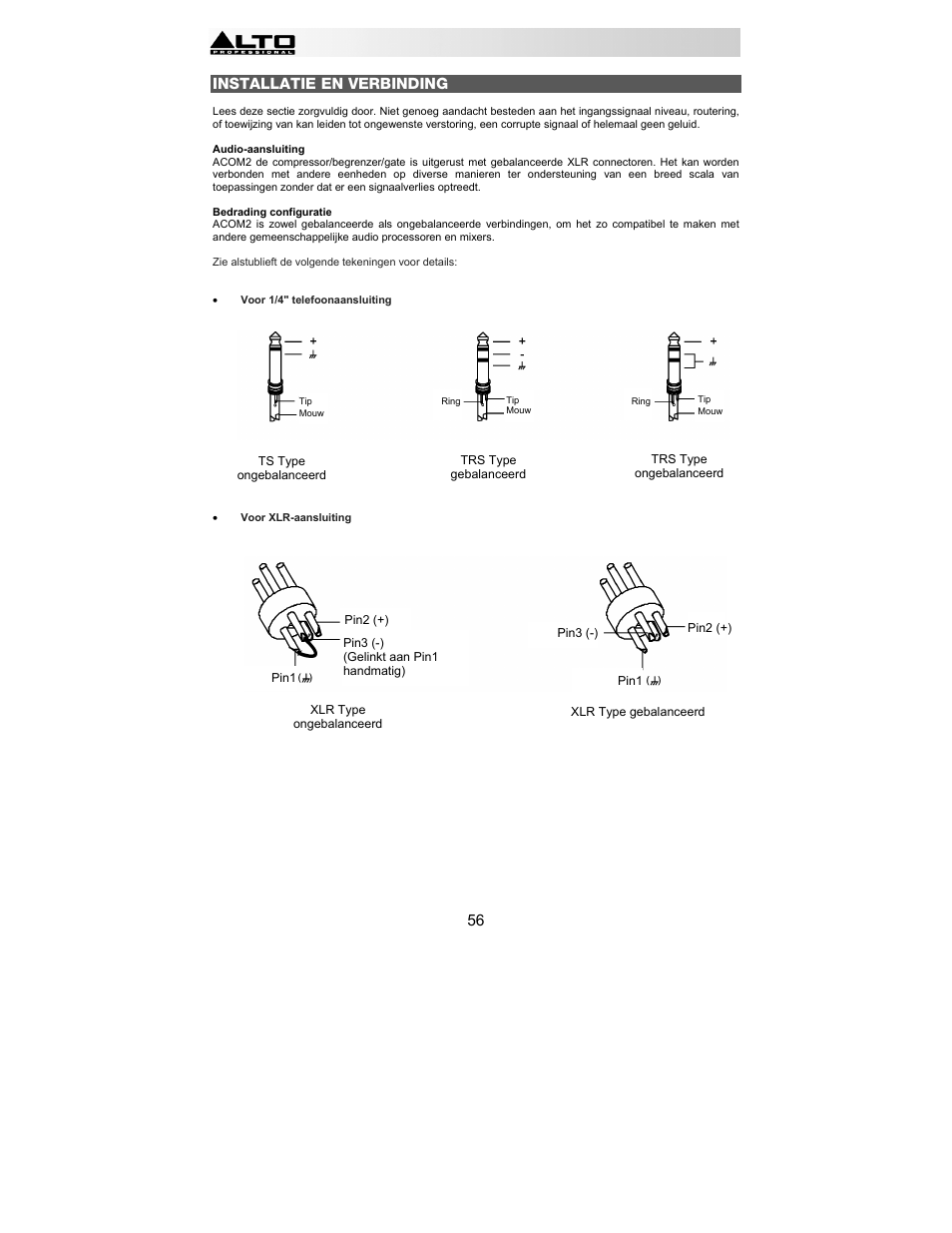 56 installatie en verbinding | Alto Professional ACOM2 User Manual | Page 56 / 60