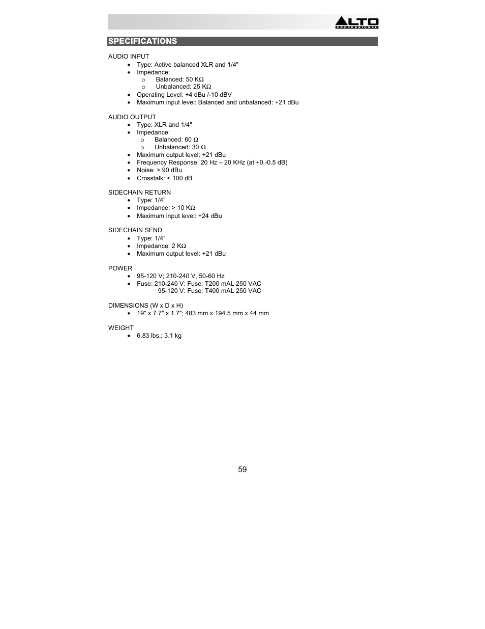 Alto Professional ACOM2 User Manual | Page 59 / 60