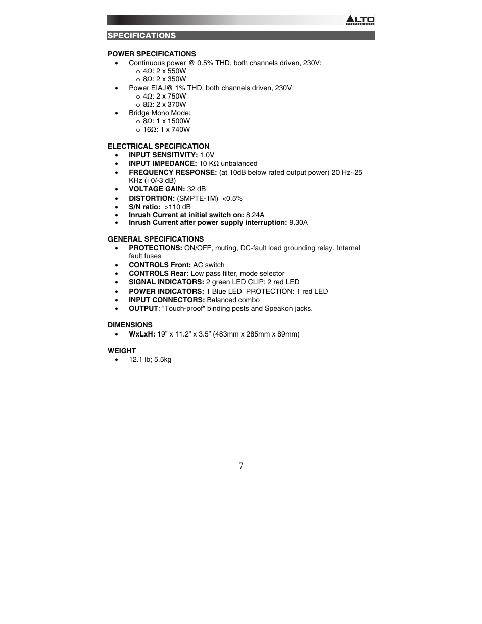 Alto Professional APX1500 User Manual | Page 7 / 8