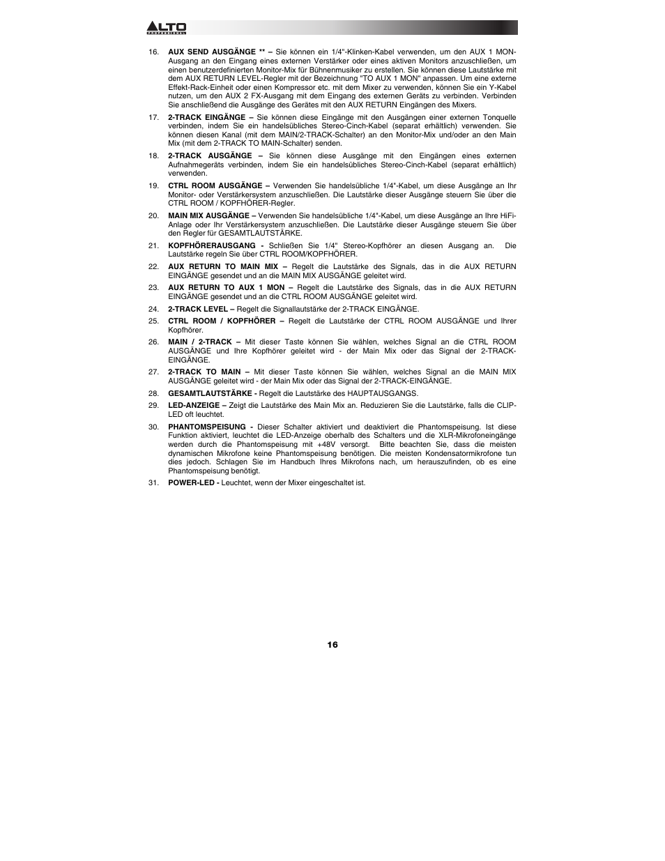 Alto Professional ZMX862 User Manual | Page 16 / 20