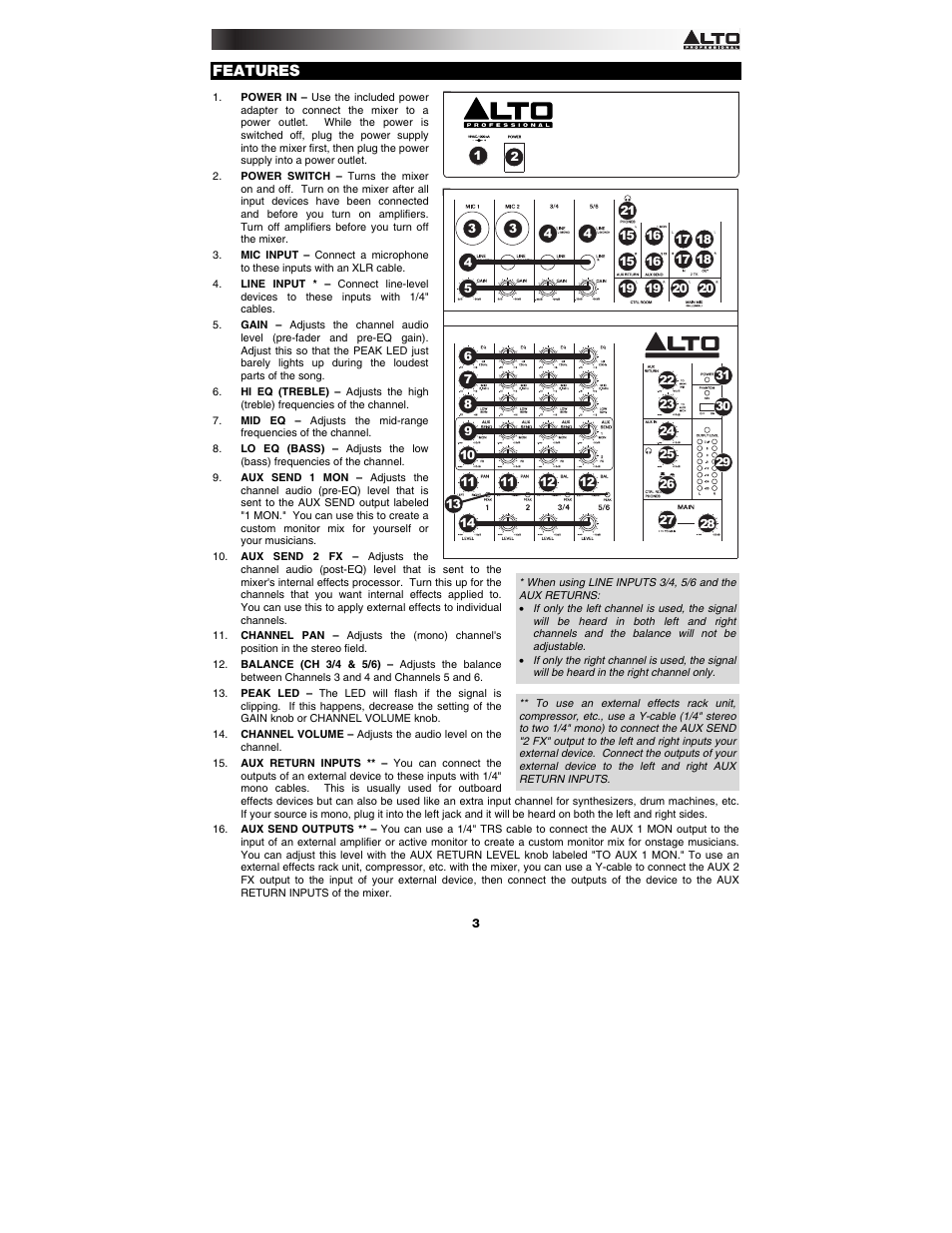 Features | Alto Professional ZMX862 User Manual | Page 3 / 20