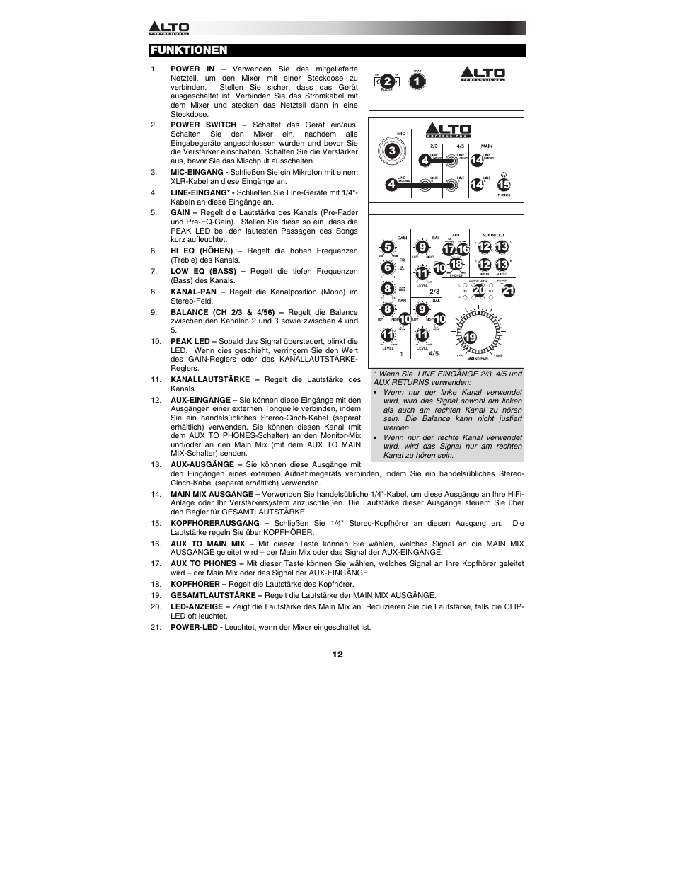 Funktionen | Alto Professional ZMX52 User Manual | Page 12 / 16
