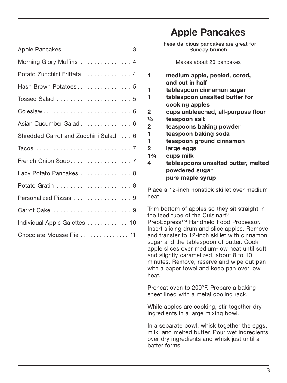 Recipes, Apple pancakes | Cuisinart HFP-300 User Manual | Page 12 / 21