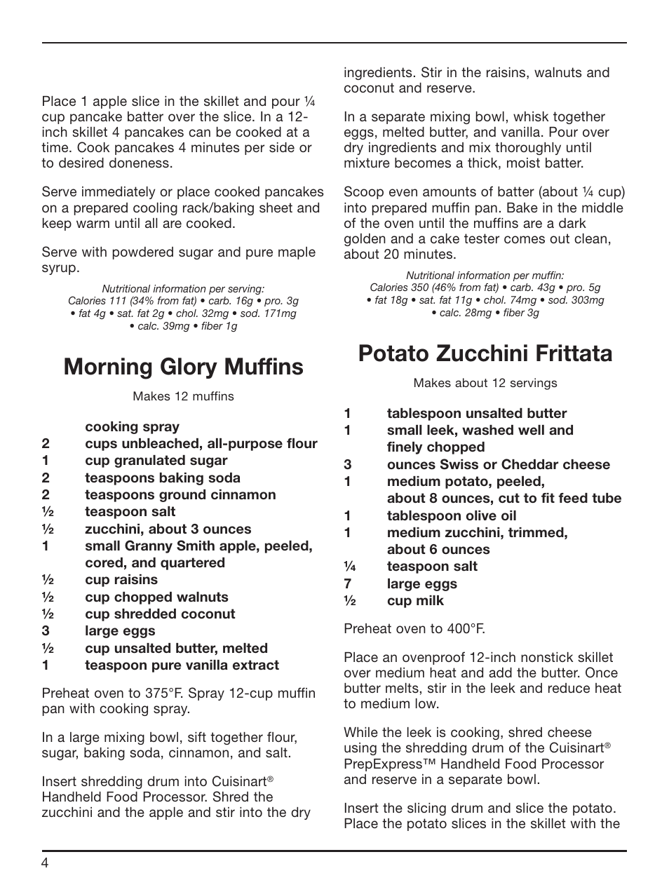 Morning glory muffins, Potato zucchini frittata | Cuisinart HFP-300 User Manual | Page 13 / 21