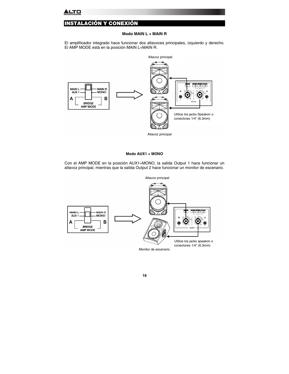 Instalación y conexión | Alto Professional TMX120DFX User Manual | Page 16 / 52