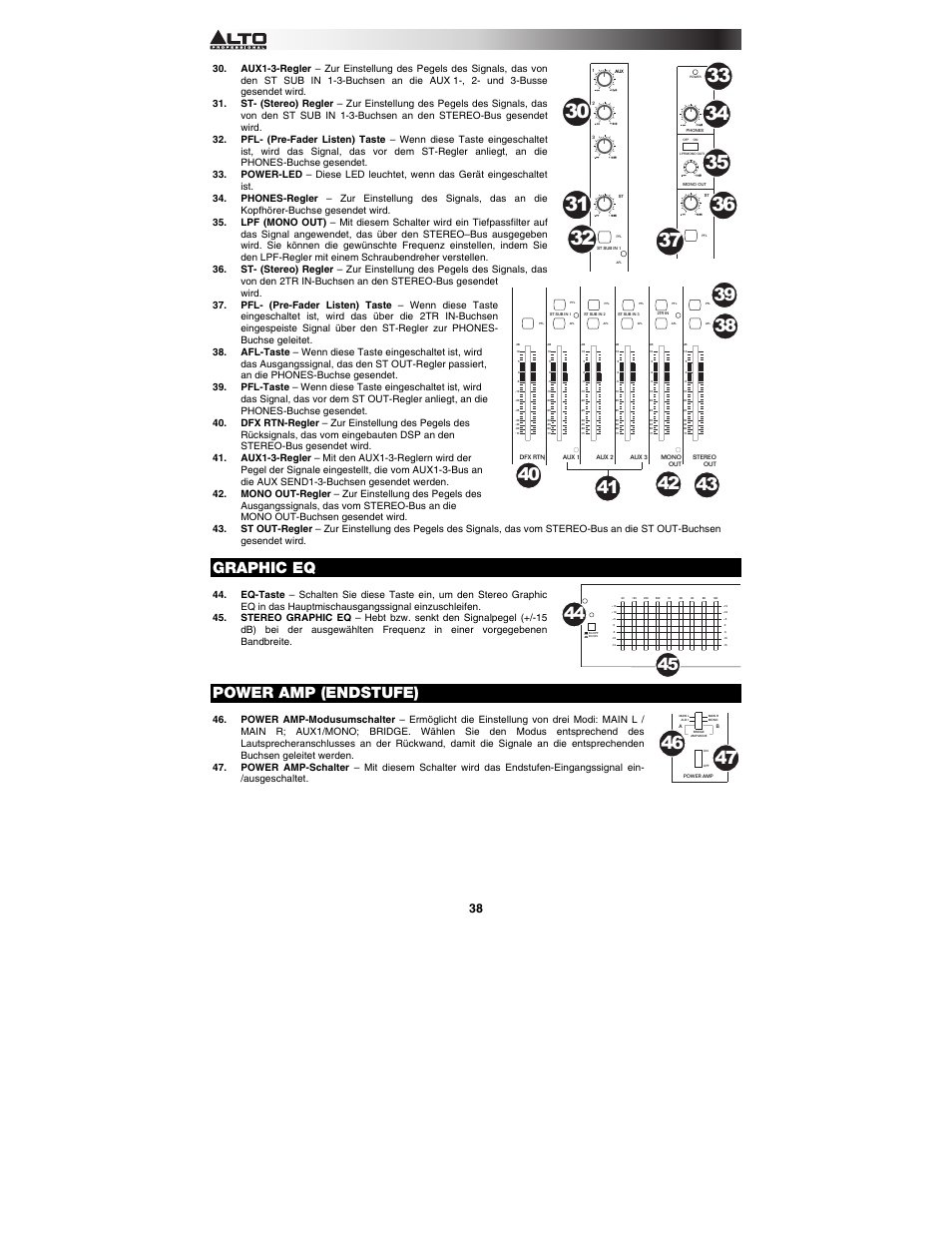 Graphic eq, Power amp (endstufe) | Alto Professional TMX120DFX User Manual | Page 38 / 52