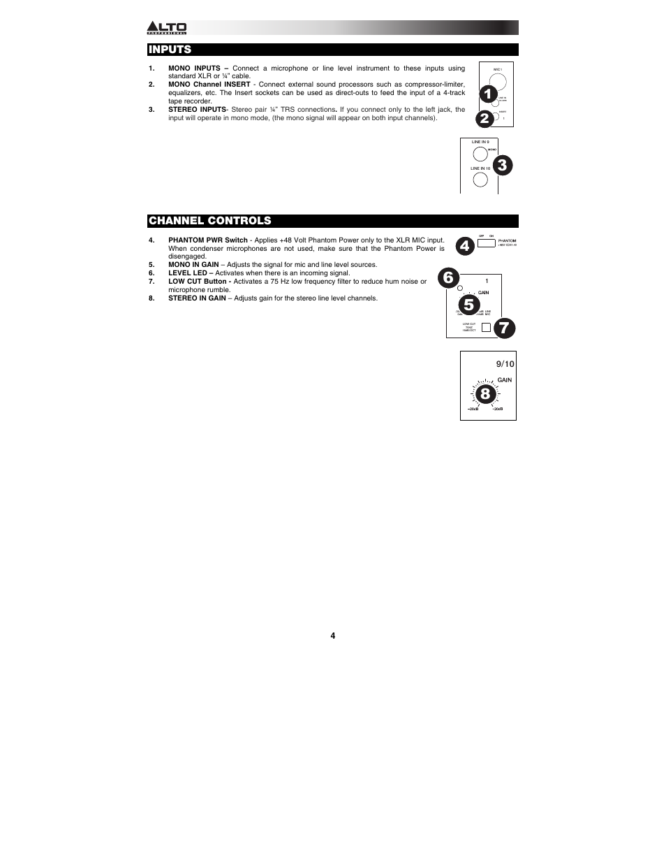 Inputs, Channel controls | Alto Professional TMX120DFX User Manual | Page 4 / 52