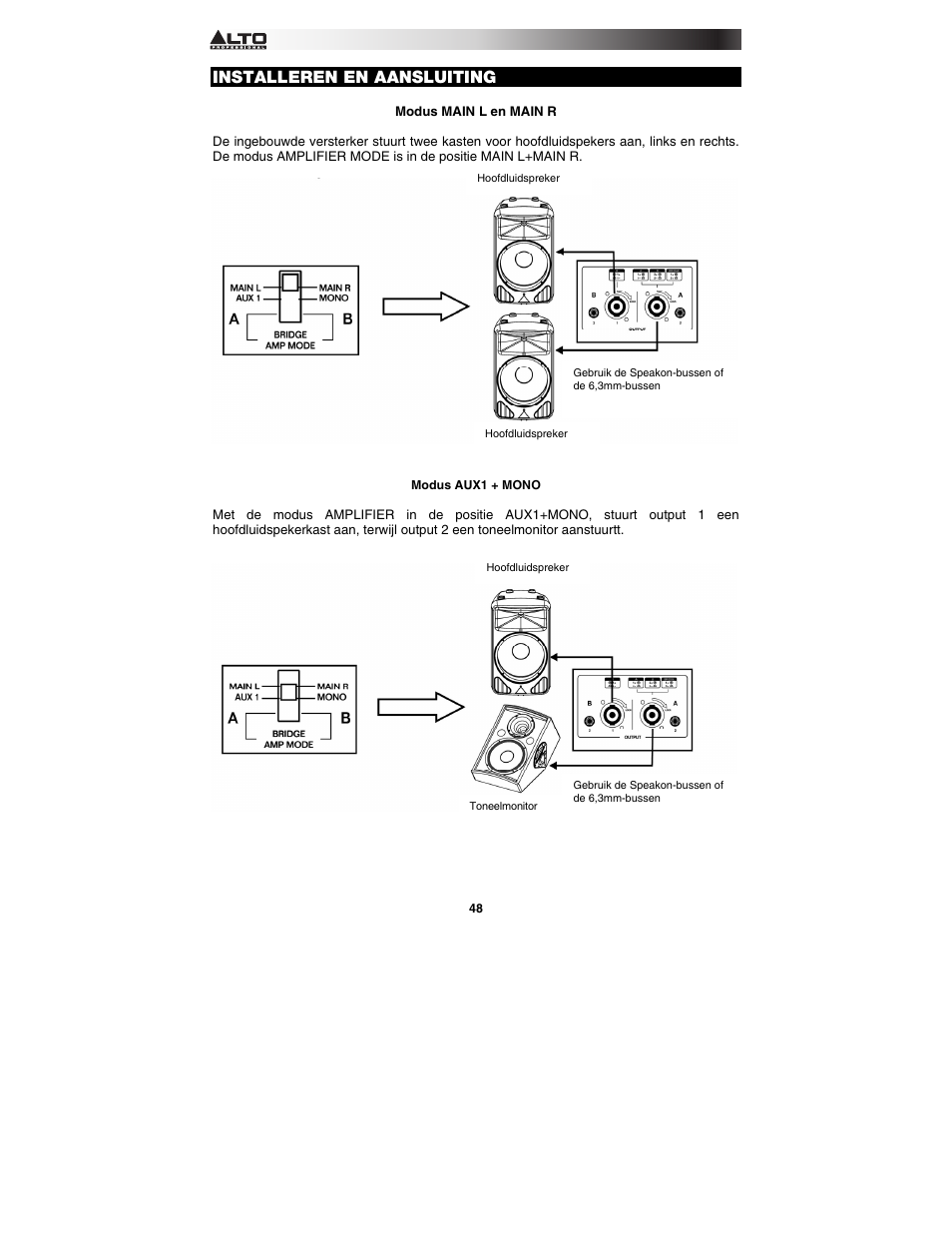 Installeren en aansluiting | Alto Professional TMX120DFX User Manual | Page 48 / 52