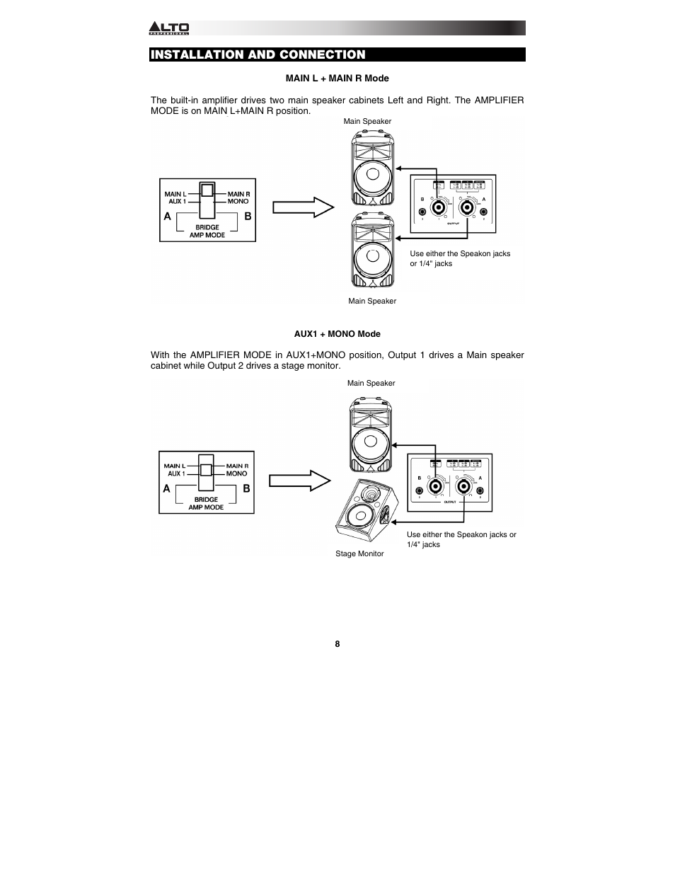 Installation and connection | Alto Professional TMX120DFX User Manual | Page 8 / 52