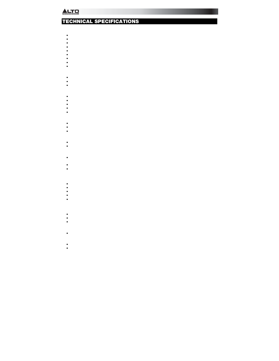 Technical specifications | Alto Professional RMX508DFX User Manual | Page 9 / 12