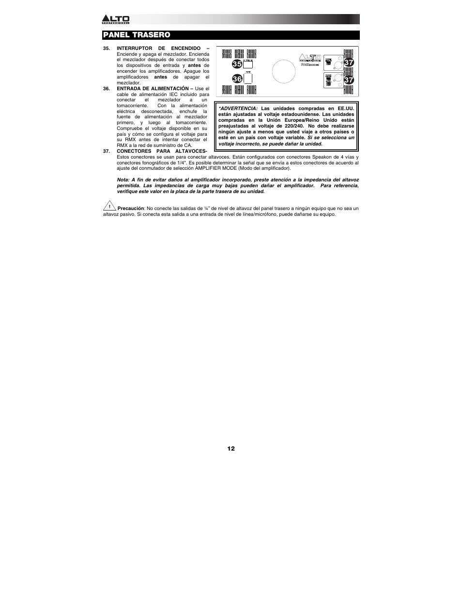 Panel trasero | Alto Professional RMX1008DFX User Manual | Page 12 / 44