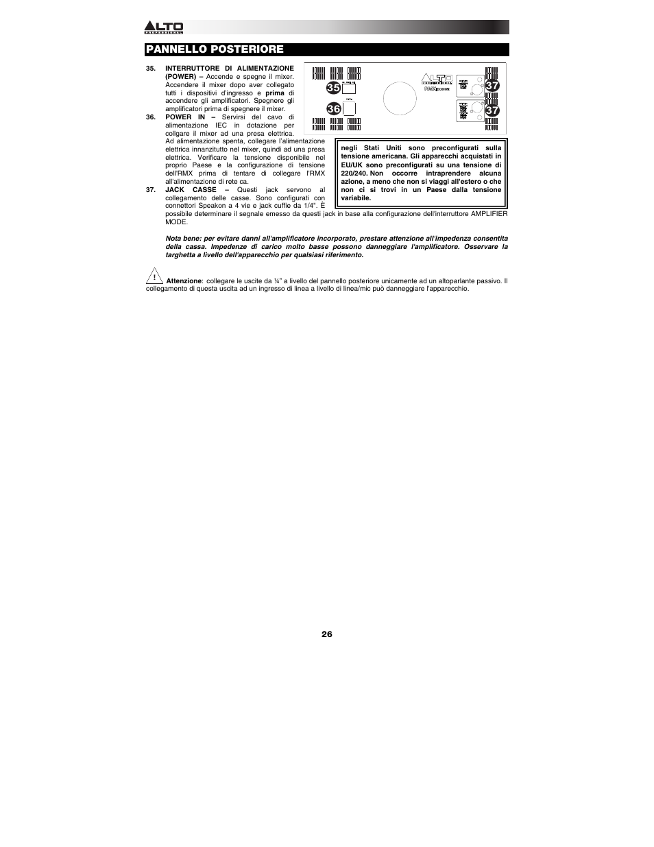 Pannello posteriore | Alto Professional RMX1008DFX User Manual | Page 26 / 44