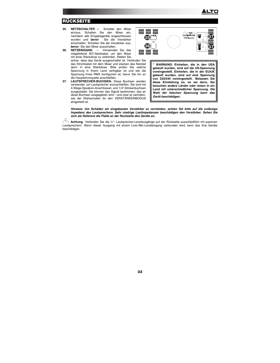 Rückseite | Alto Professional RMX1008DFX User Manual | Page 33 / 44