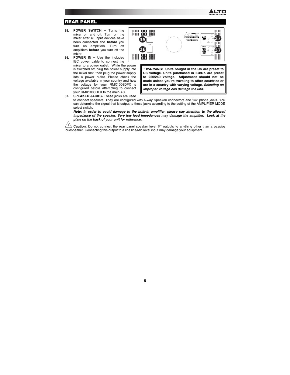 Alto Professional RMX1008DFX User Manual | Page 5 / 44