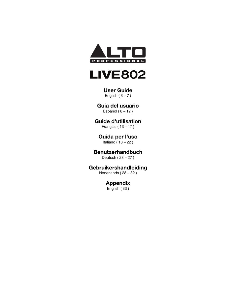 Alto Professional Live 802 User Manual | 36 pages