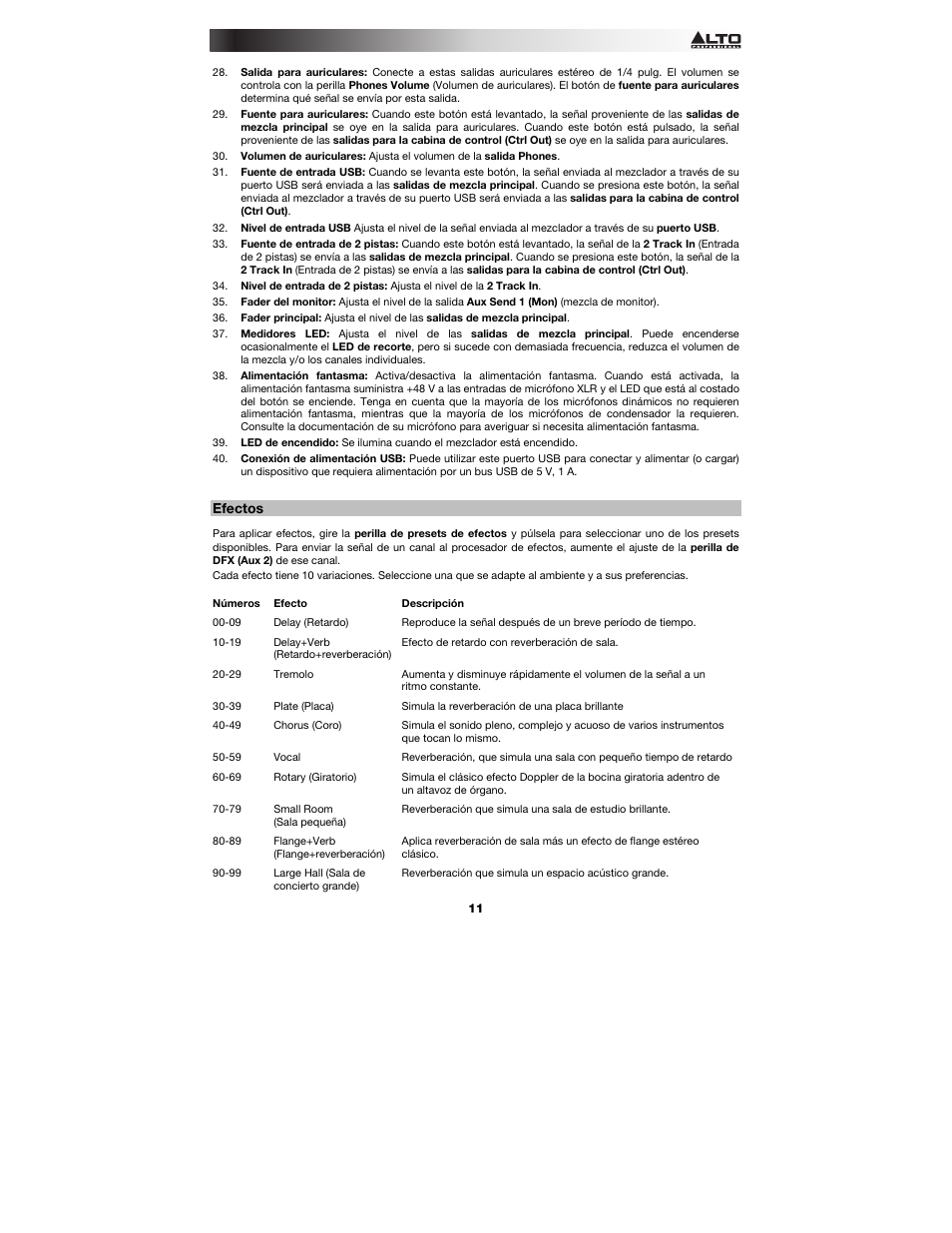 Efectos | Alto Professional Live 802 User Manual | Page 11 / 36