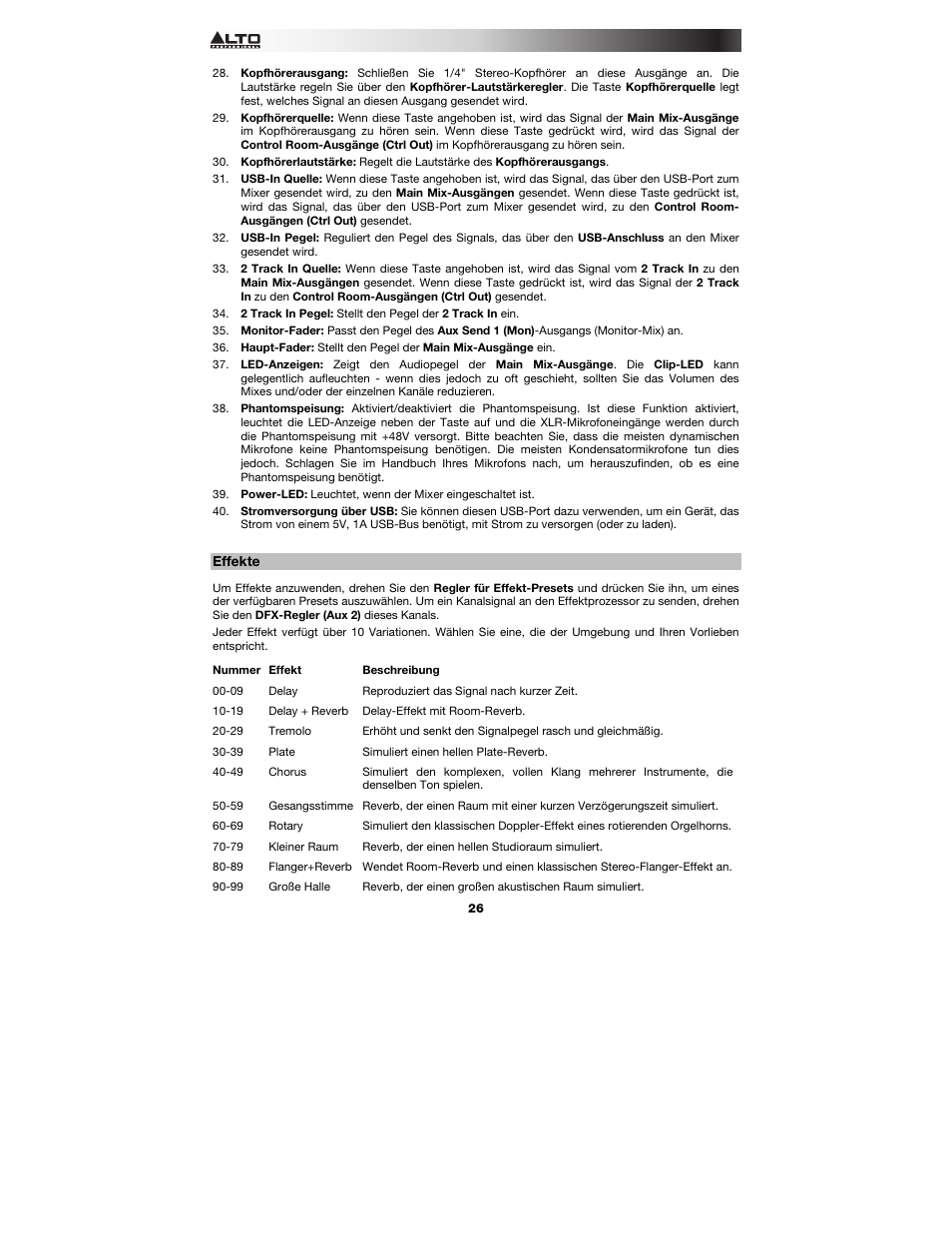 Effekte | Alto Professional Live 802 User Manual | Page 26 / 36