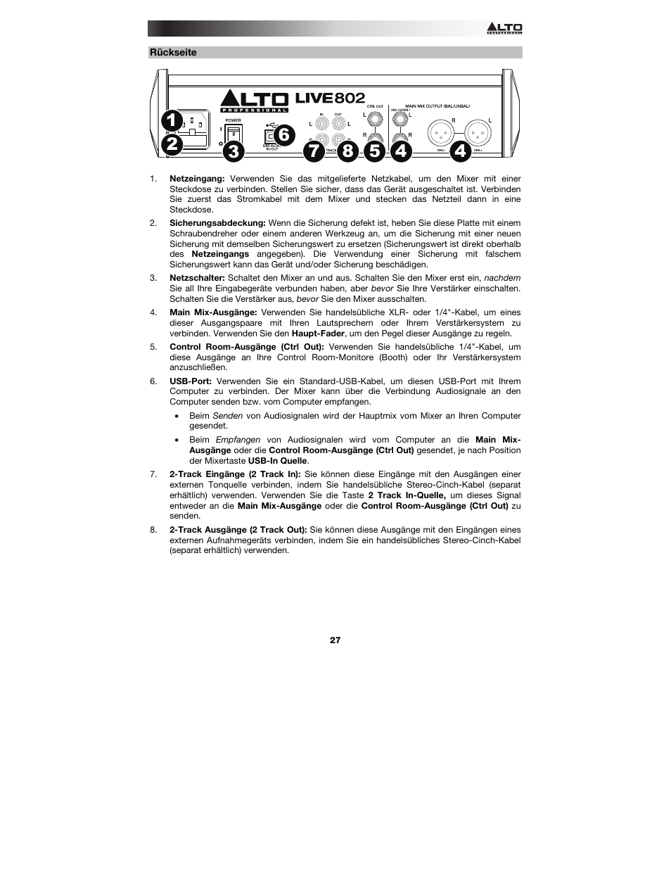 Rückseite | Alto Professional Live 802 User Manual | Page 27 / 36