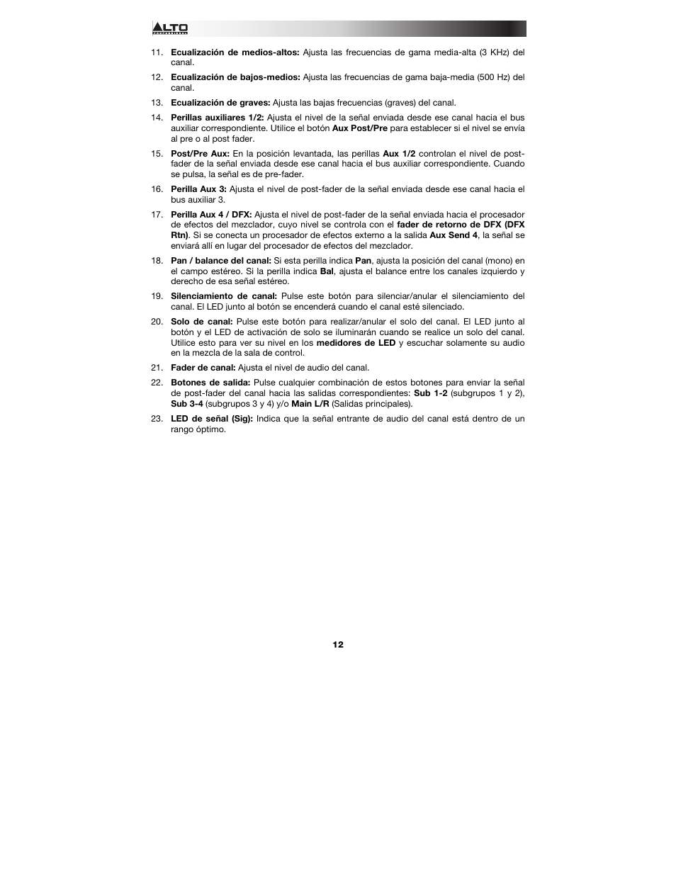Alto Professional Live 2404 User Manual | Page 12 / 48