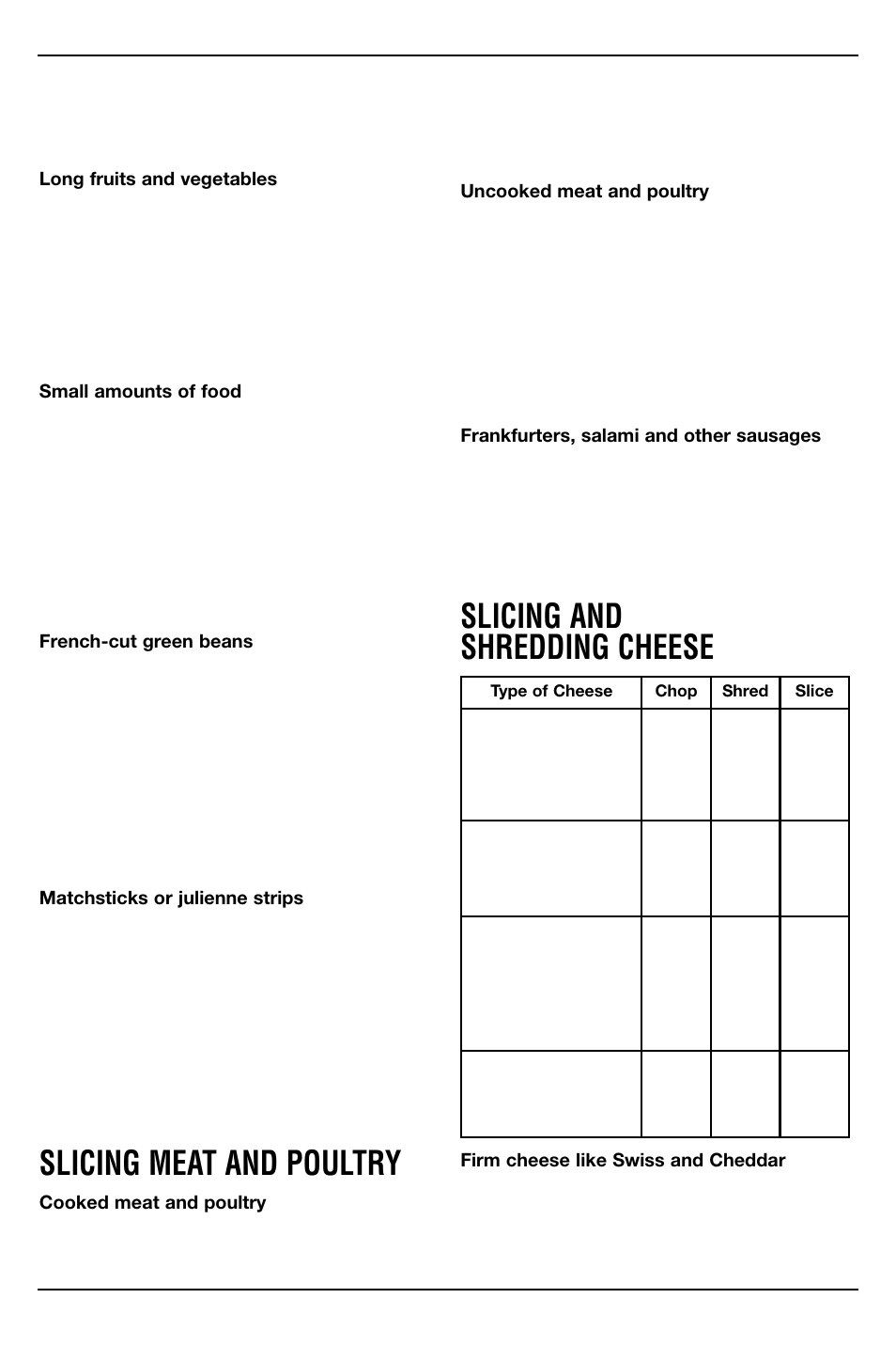 Slicing meat and poultry, Slicing and shredding cheese | Cuisinart DFP-14N User Manual | Page 11 / 14