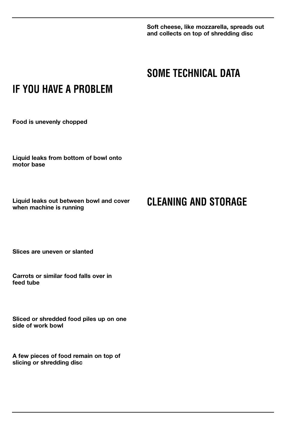 If you have a problem, Some technical data, Cleaning and storage | Cuisinart DFP-14N User Manual | Page 12 / 14
