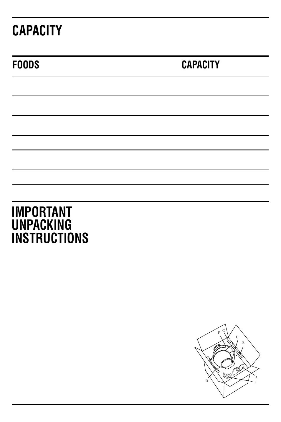 Capacity, Important unpacking instructions, Foods capacity | Cuisinart DFP-14N User Manual | Page 2 / 14