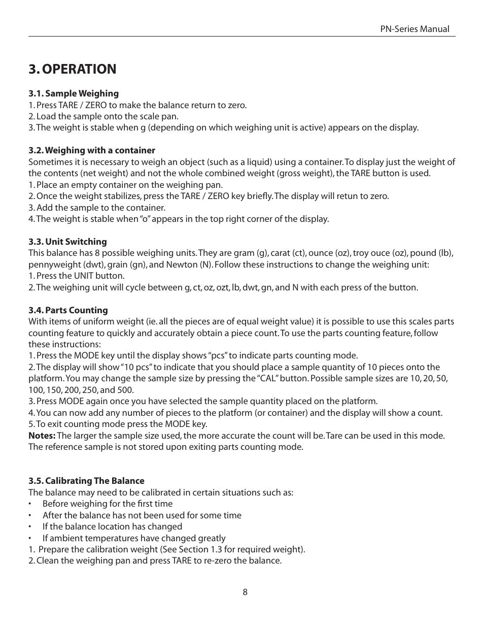 Operation | American Weigh Scales (AWS) PN-201C User Manual | Page 8 / 11