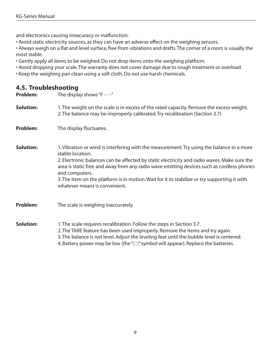 Troubleshooting | American Weigh Scales (AWS) KG-10 User Manual | Page 9 / 9