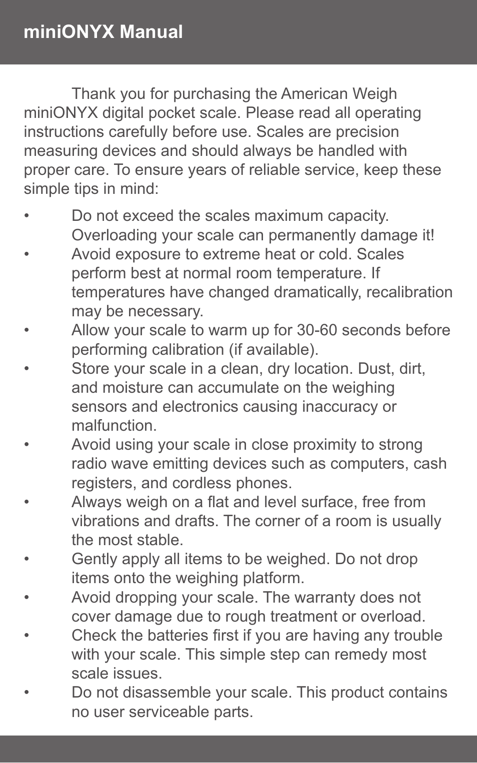 American Weigh Scales (AWS) miniONYX User Manual | Page 2 / 7