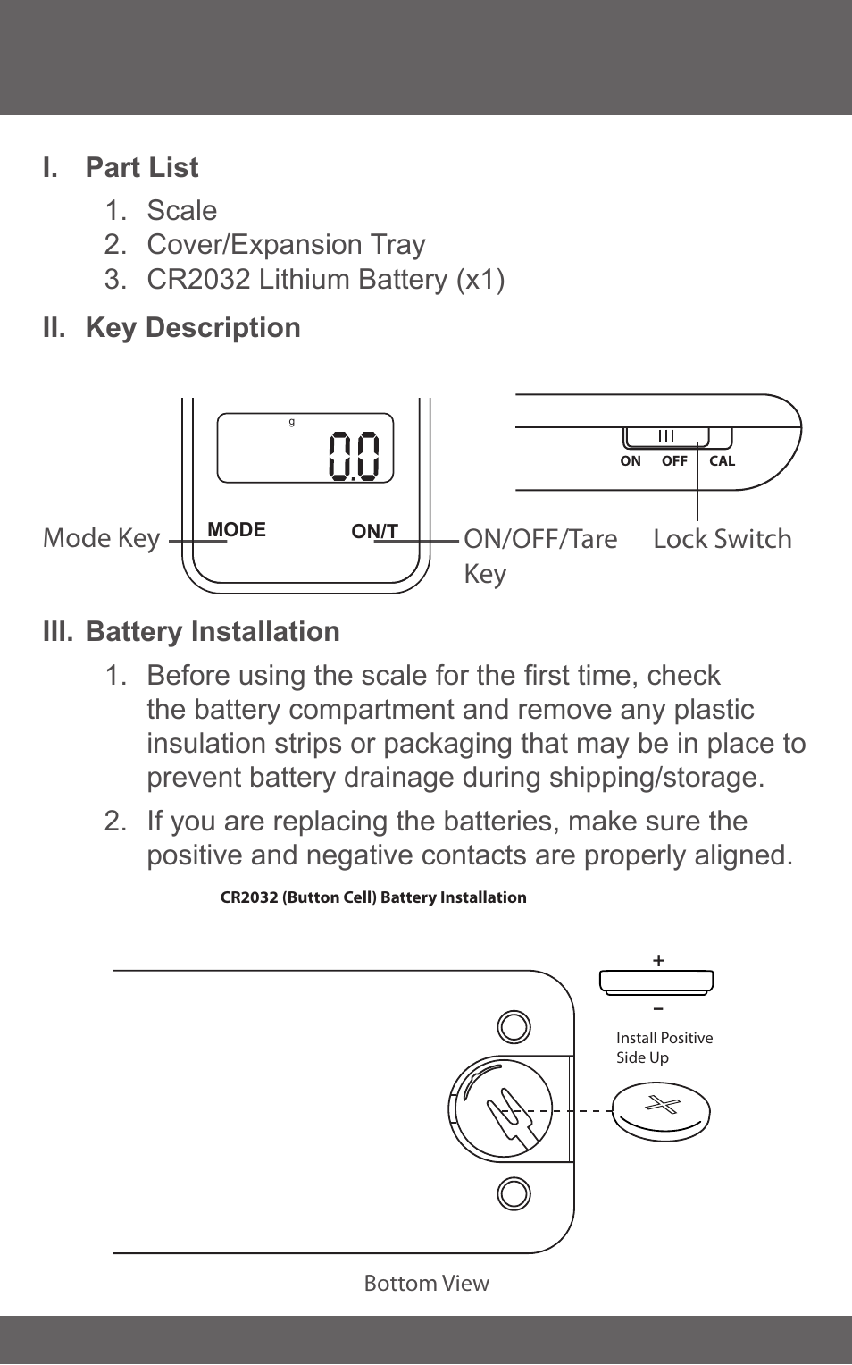 On/off/tare key lock switch | American Weigh Scales (AWS) miniONYX User Manual | Page 3 / 7