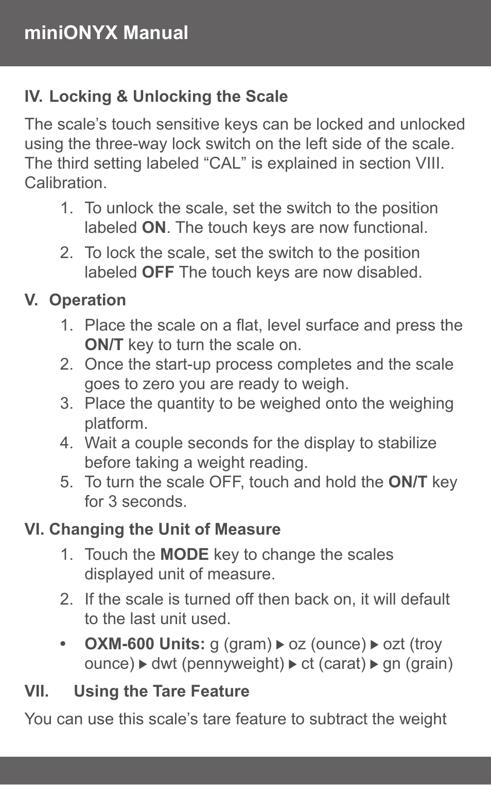 American Weigh Scales (AWS) miniONYX User Manual | Page 4 / 7
