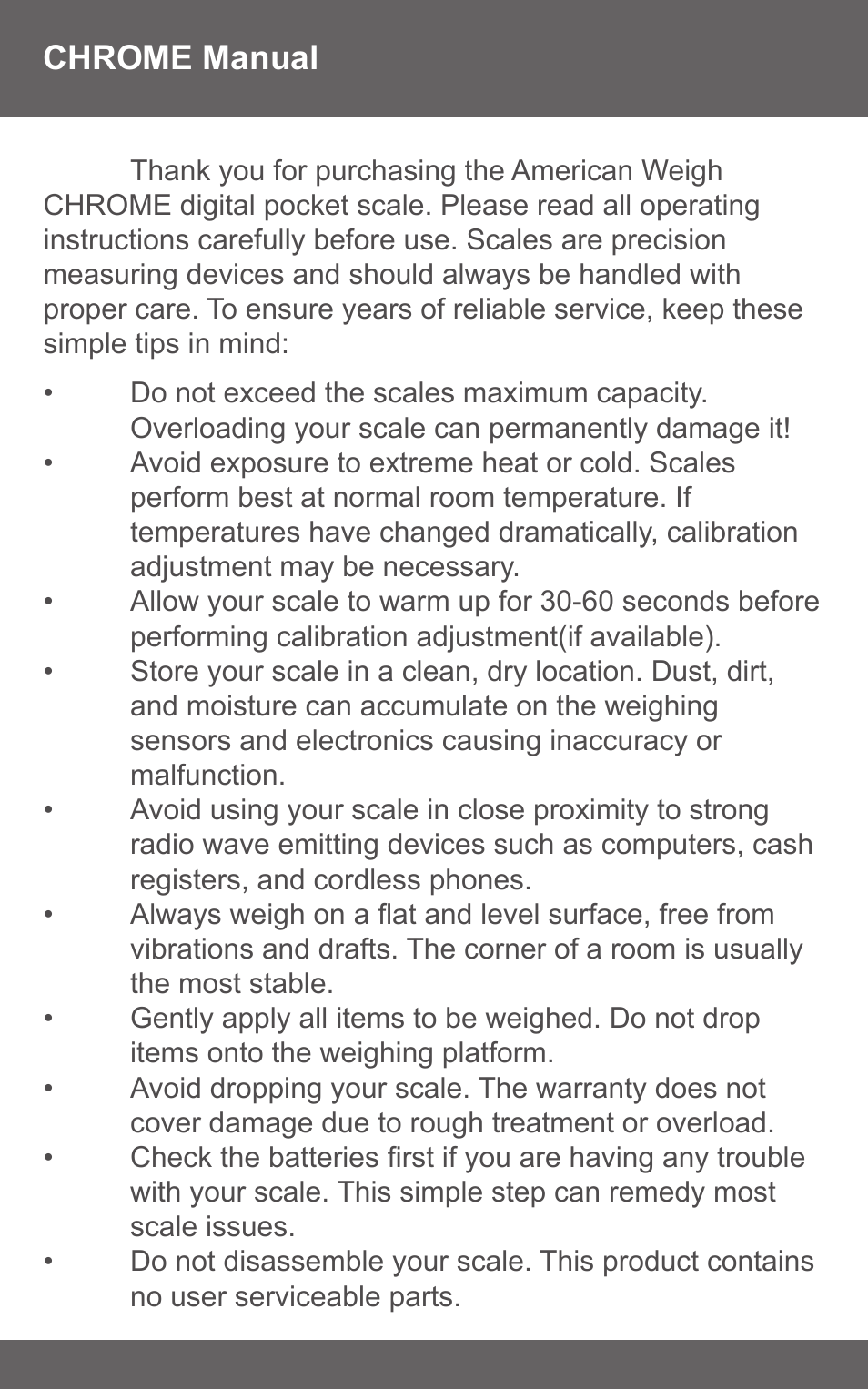 American Weigh Scales (AWS) CHROME-1KG User Manual | Page 2 / 7