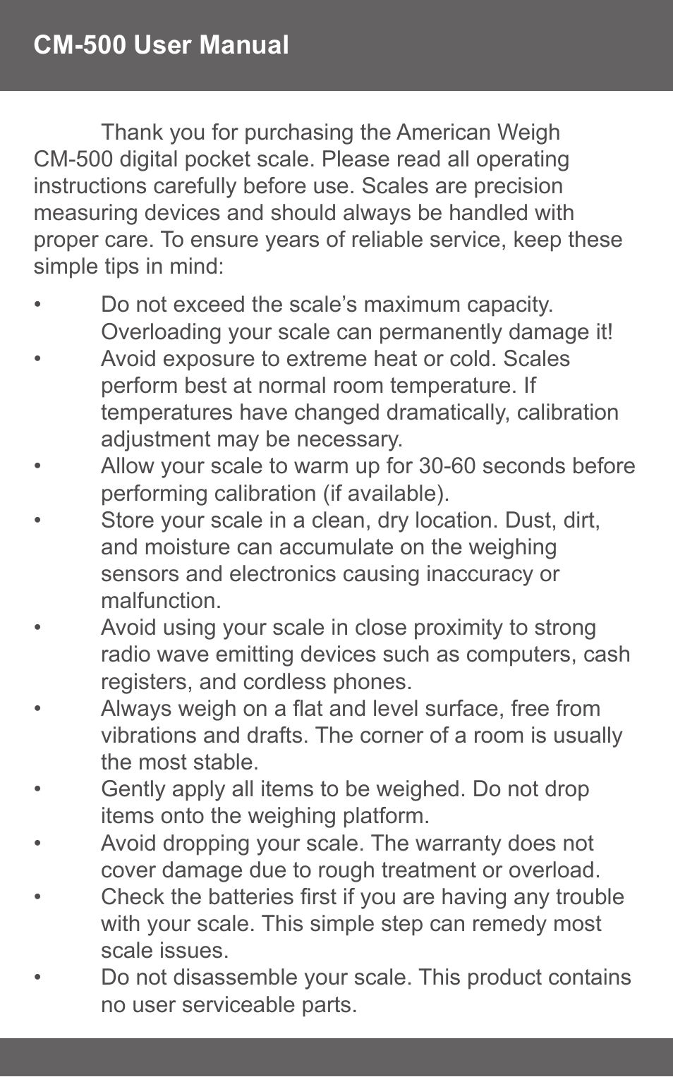 American Weigh Scales (AWS) CM-500 User Manual | Page 2 / 6