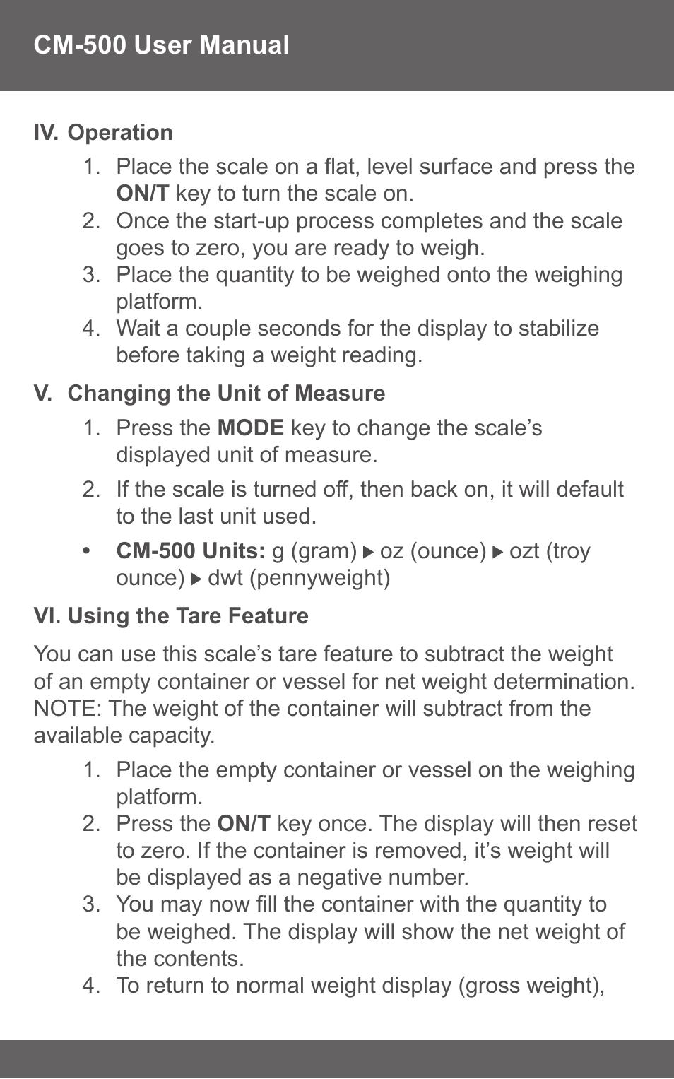 American Weigh Scales (AWS) CM-500 User Manual | Page 4 / 6