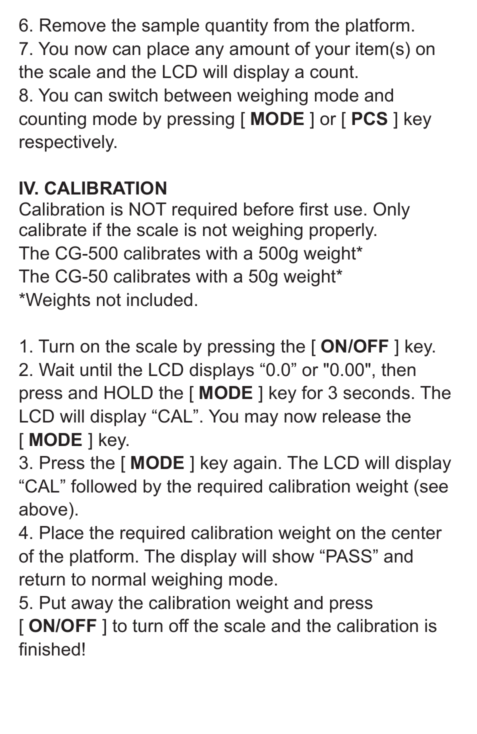 American Weigh Scales (AWS) CG-500 User Manual | Page 4 / 6